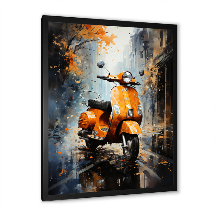 Orange Urban Scooter Vibes - Scooter Canvas Wall Art