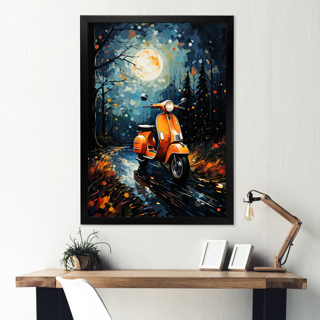 Night Streets And Scooters - Scooter Canvas Wall Art