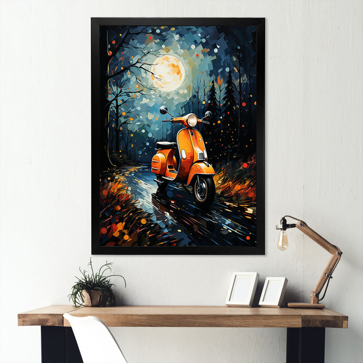Night Streets And Scooters - Scooter Canvas Wall Art
