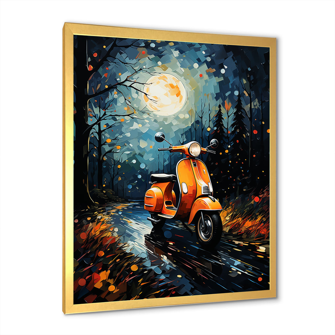 Night Streets And Scooters - Scooter Canvas Wall Art