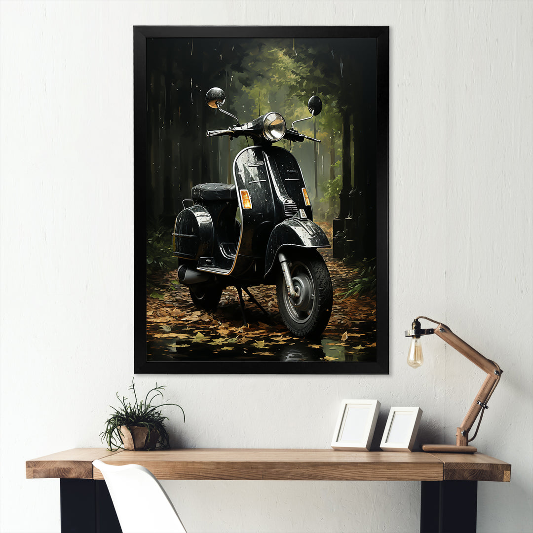 Forest Path And Scooters - Scooter Canvas Wall Art