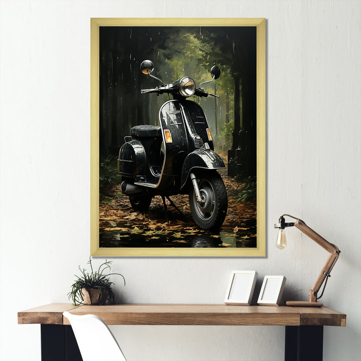 Forest Path And Scooters - Scooter Canvas Wall Art
