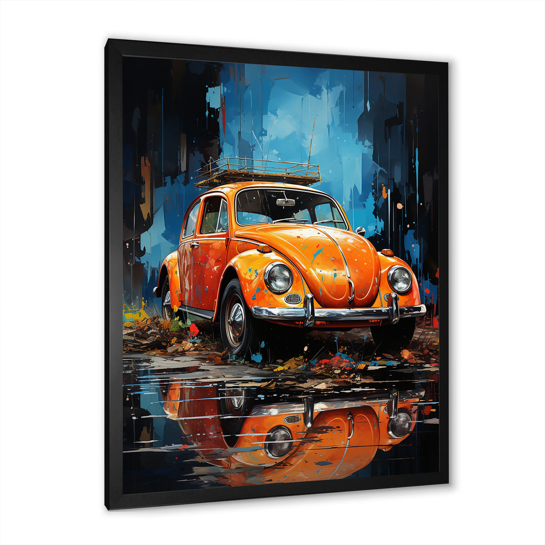 Beetle Car In The Cityscape - Car Vintage Canvas Wall Art