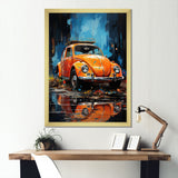 Beetle Car In The Cityscape - Car Vintage Canvas Wall Art