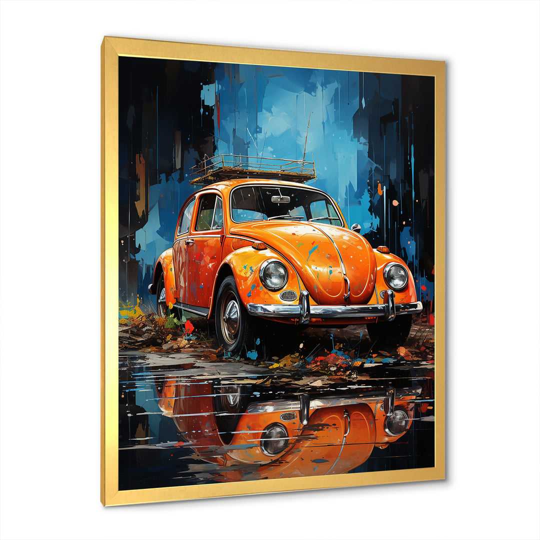 Beetle Car In The Cityscape - Car Vintage Canvas Wall Art