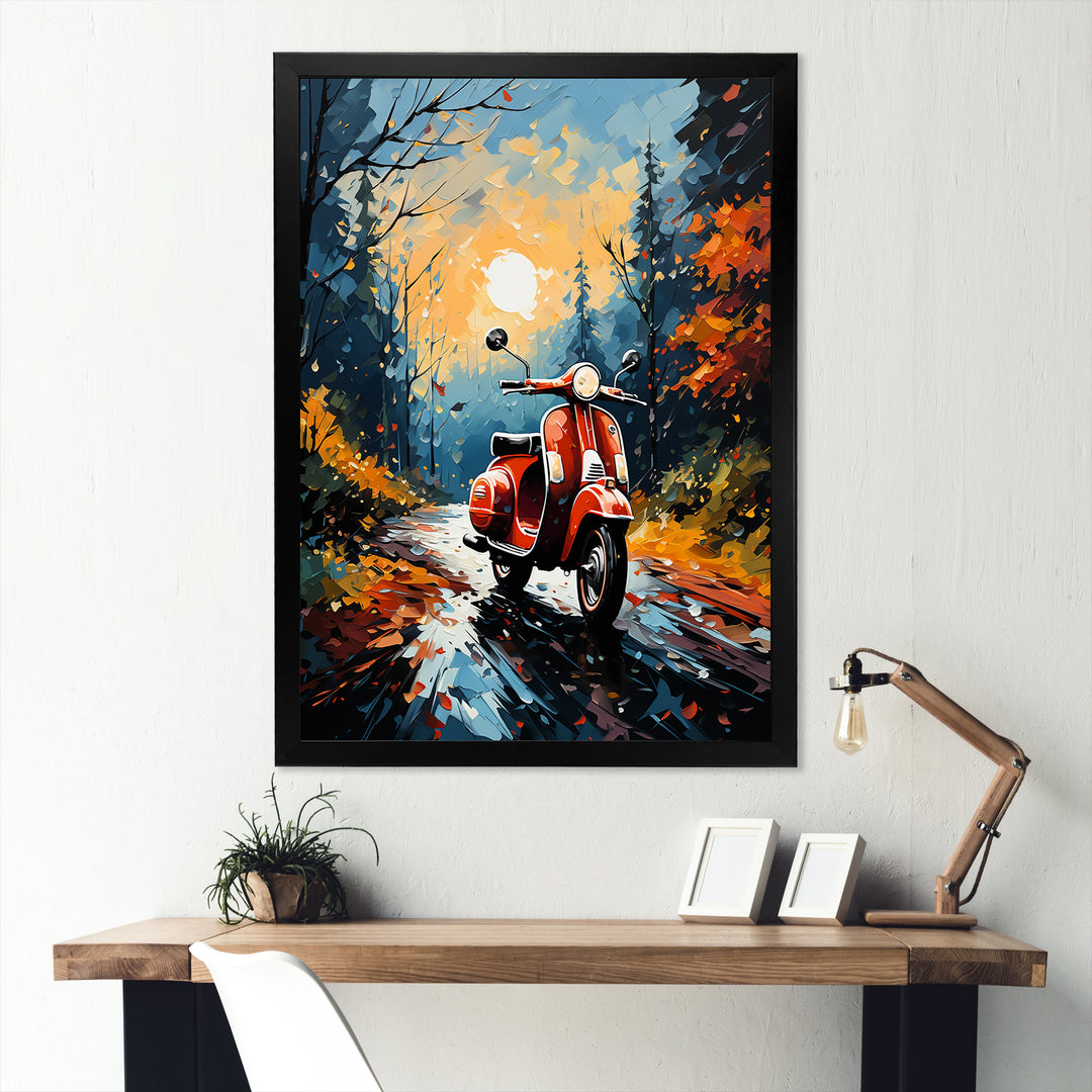 Riding Scooter In The Country Autumn - Scooter Canvas Wall Art