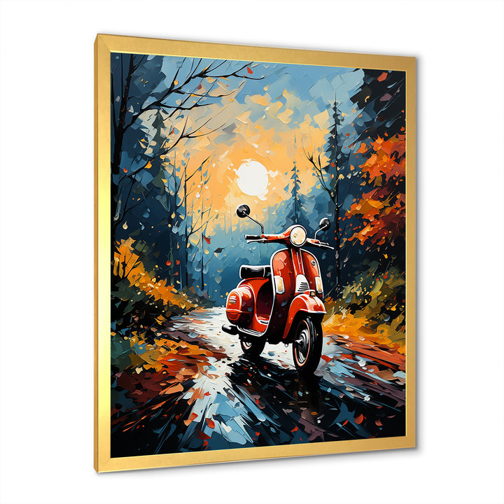 Riding Scooter In The Country Autumn - Scooter Canvas Wall Art
