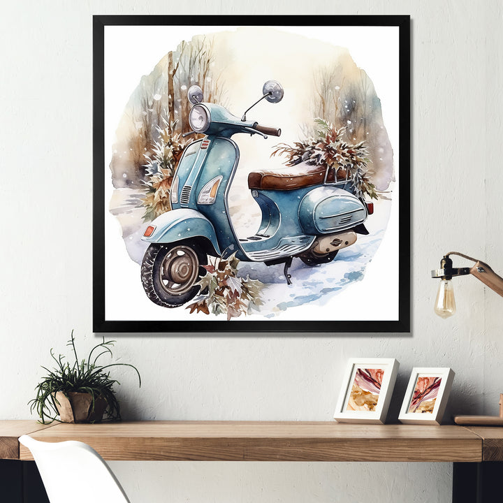 Scooter Charm In Winter - Scooter Canvas Wall Art