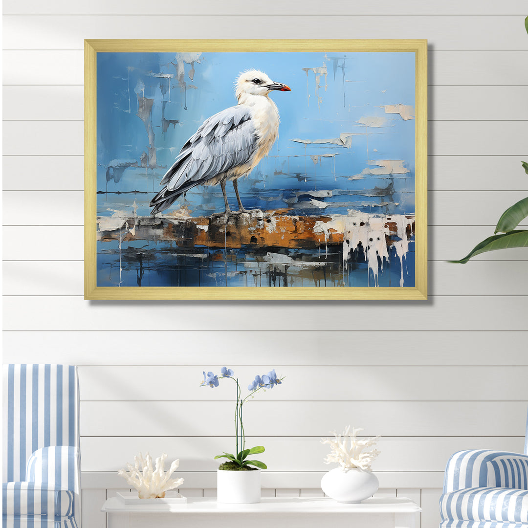 White And Blue Seagull Tranquility - White Seagull Wall Art
