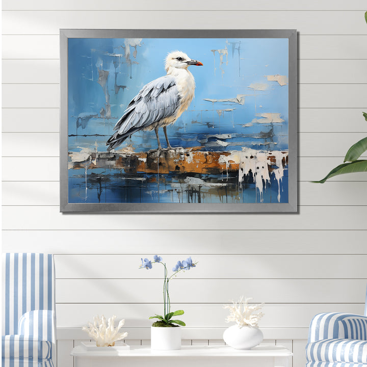 White And Blue Seagull Tranquility - White Seagull Wall Art