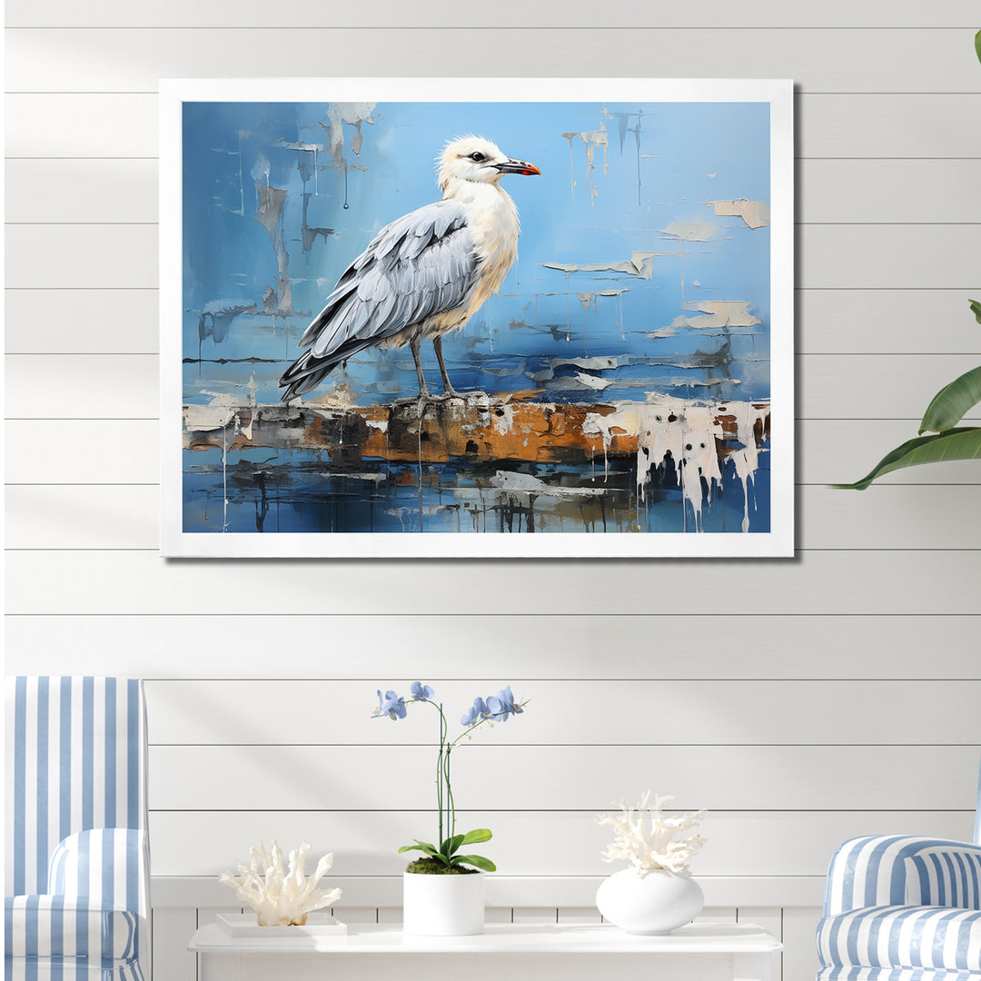White And Blue Seagull Tranquility - White Seagull Wall Art