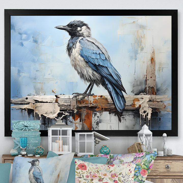 Grey And Blue Majestic Bird - Bird Framed Canvas Art