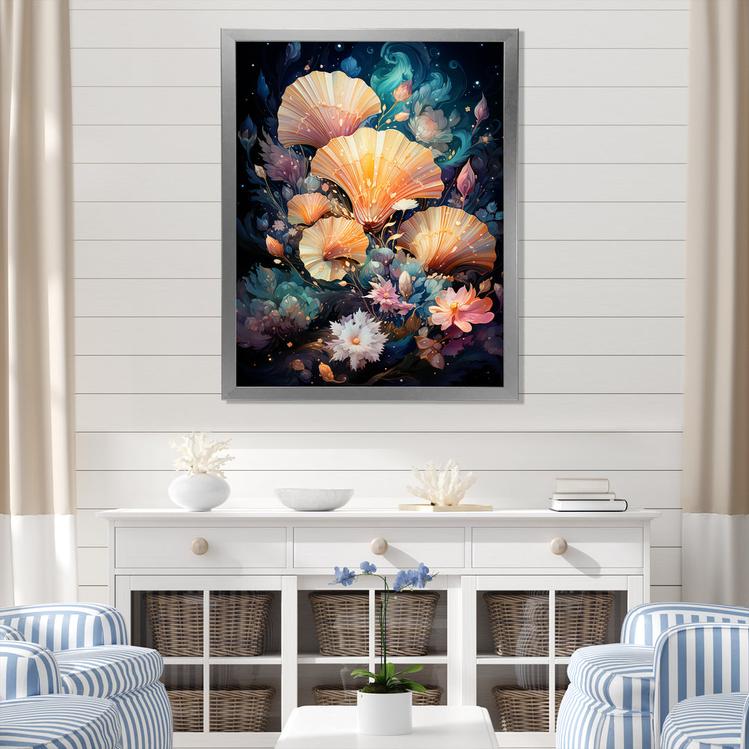 Seashells In A Cosmic Galaxy - Seashell Living Room Wall Art
