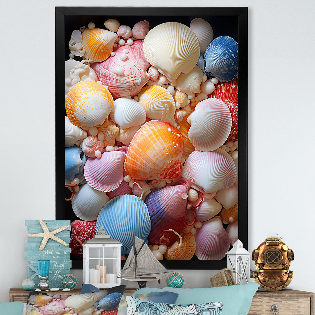 Seashells On Dreamy Tide - Seashell Framed Canvas Art