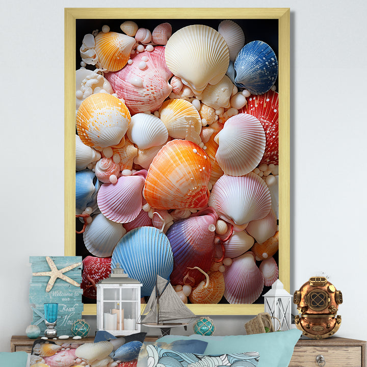 Seashells On Dreamy Tide - Seashell Framed Canvas Art