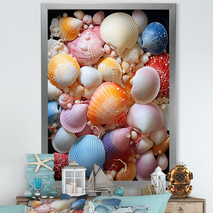 Seashells On Dreamy Tide - Seashell Framed Canvas Art