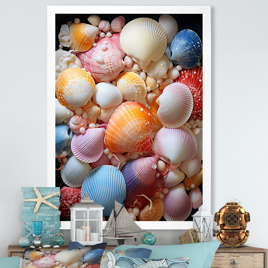 Seashells On Dreamy Tide - Seashell Framed Canvas Art