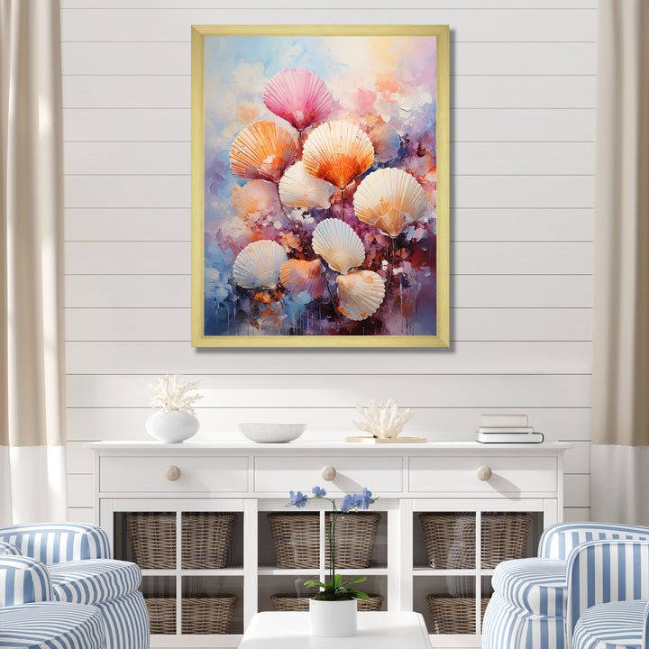 Multicolor Seashells Coastal Collage - Seashell Large Canvas Wall Art