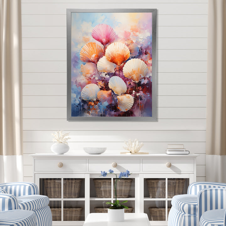 Multicolor Seashells Coastal Collage - Seashell Large Canvas Wall Art