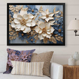 Beige And Blue Seasonal Flowers Composition - Floral Canvas Wall Art