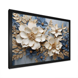 Beige And Blue Seasonal Flowers Composition - Floral Canvas Wall Art