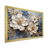 Beige And Blue Seasonal Flowers Composition - Floral Canvas Wall Art