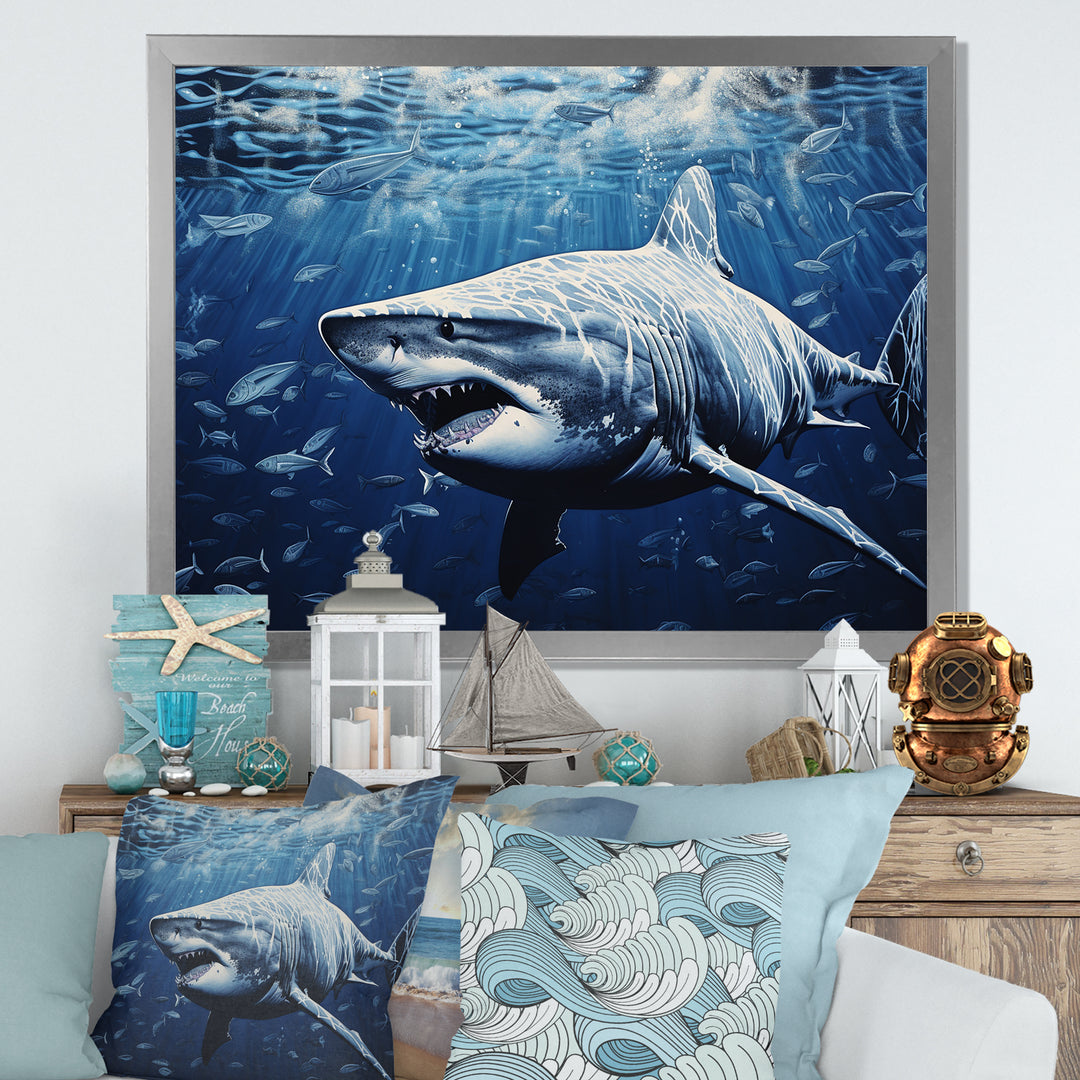 Bull Shark Depths Photography - Shark Framed Canvas Art