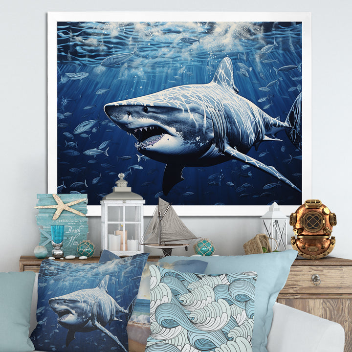 Bull Shark Depths Photography - Shark Framed Canvas Art