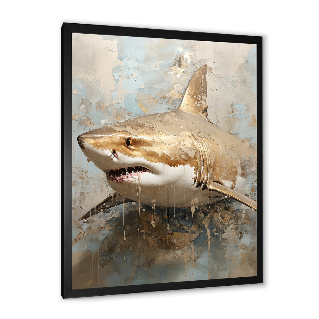 Minimalism Shark Painting In Golden Beige - Shark Canvas Wall Art