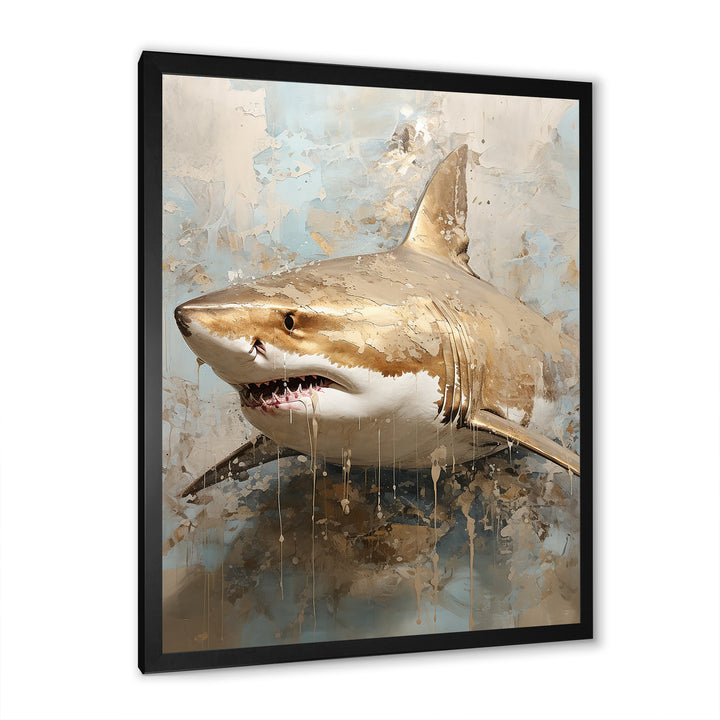Minimalism Shark Painting In Golden Beige - Shark Canvas Wall Art