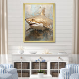 Minimalism Shark Painting In Golden Beige - Shark Canvas Wall Art