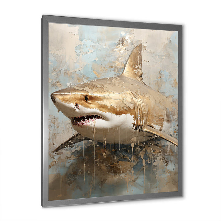 Minimalism Shark Painting In Golden Beige - Shark Canvas Wall Art