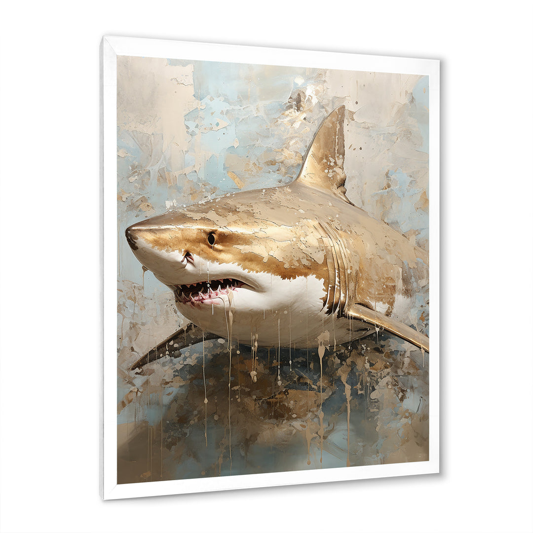 Minimalism Shark Painting In Golden Beige - Shark Canvas Wall Art