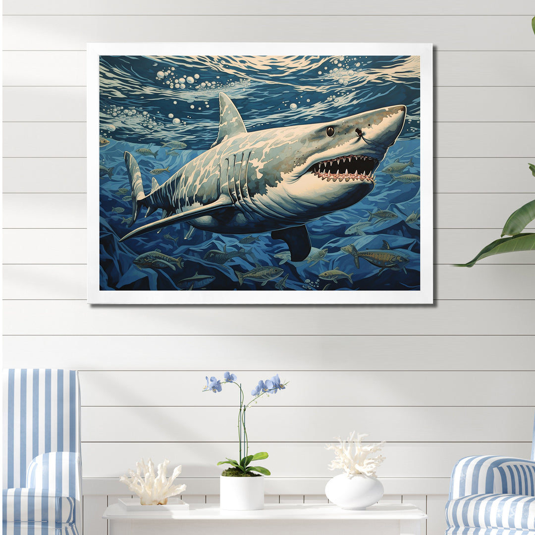 Shark Echo Painting - Shark Framed Canvas Art