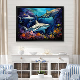 Shark Haven Under Water Painting - Shark Large Canvas Wall Art