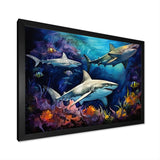 Shark Haven Under Water Painting - Shark Large Canvas Wall Art