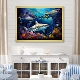 Shark Haven Under Water Painting - Shark Large Canvas Wall Art