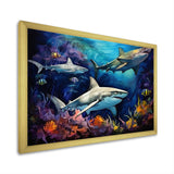 Shark Haven Under Water Painting - Shark Large Canvas Wall Art