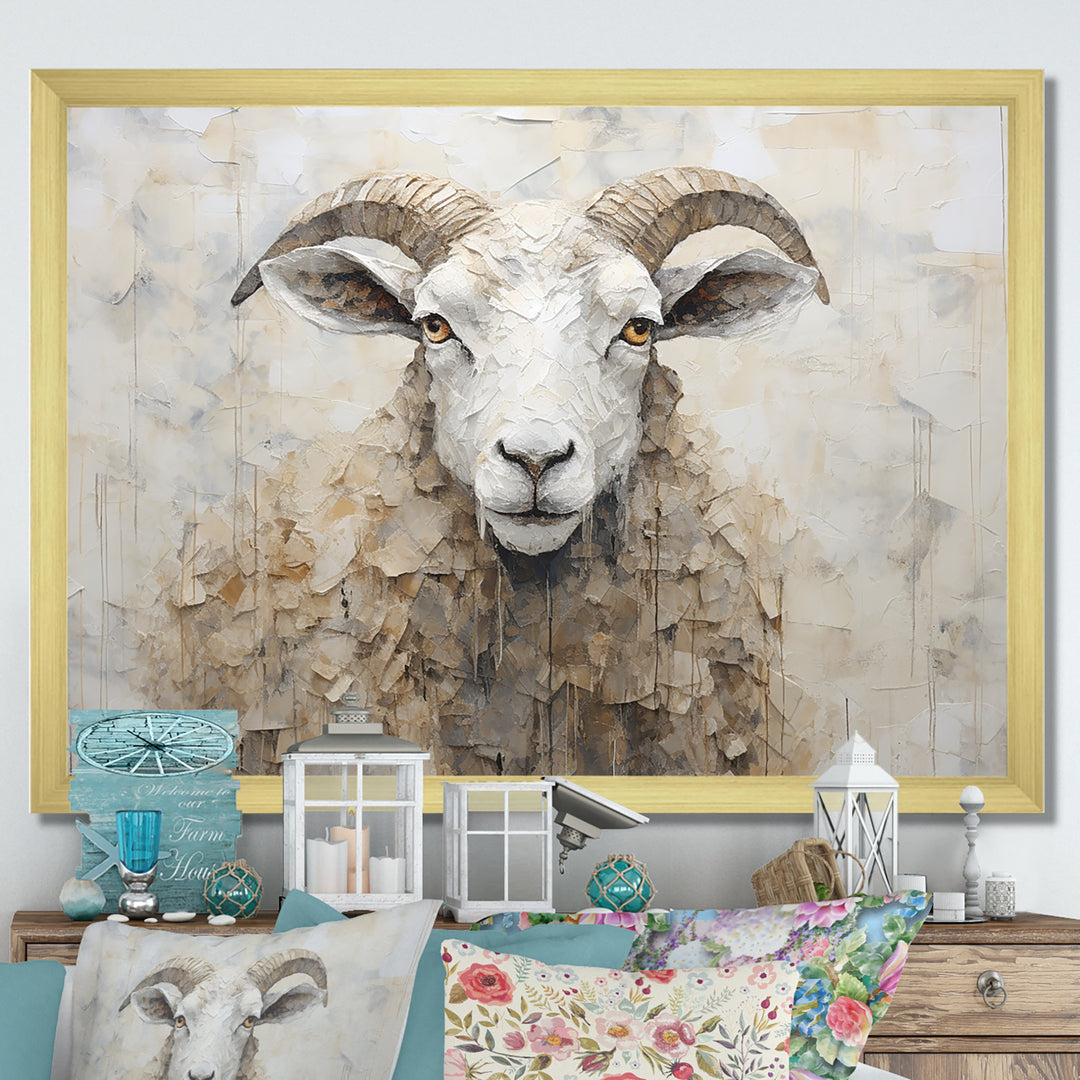 Cozy Beige Minimalism Sheep - Sheep Canvas Wall Art