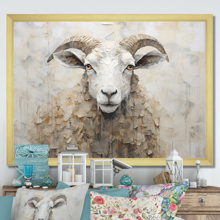 Cozy Beige Minimalism Sheep - Sheep Canvas Wall Art