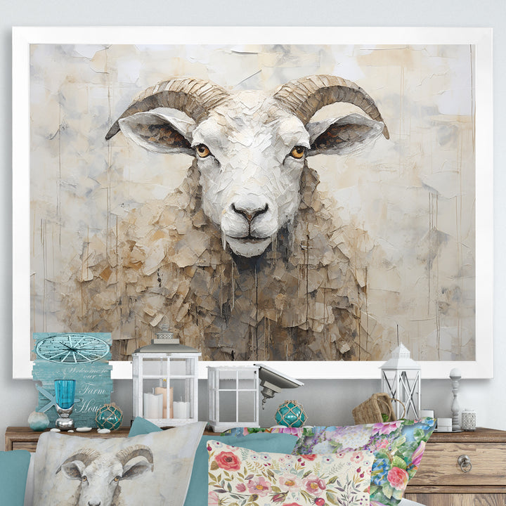 Cozy Beige Minimalism Sheep - Sheep Canvas Wall Art