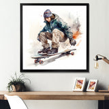 Skateboarder Charm In Winter - Skateboard Canvas Wall Art