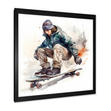 Skateboarder Charm In Winter - Skateboard Canvas Wall Art