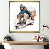 Skateboarder Charm In Winter - Skateboard Canvas Wall Art