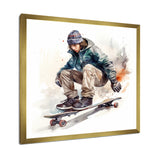 Skateboarder Charm In Winter - Skateboard Canvas Wall Art