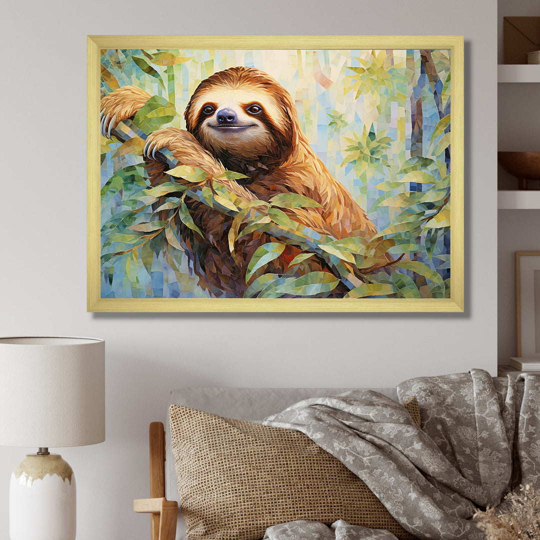 Mellow Climbing Sloth - Sloth Framed Canvas Art