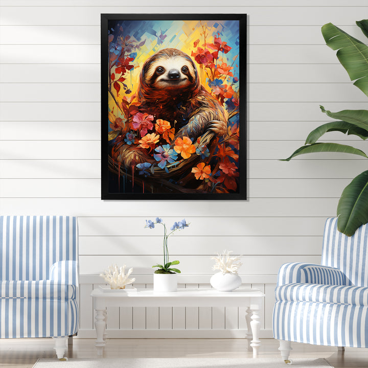 Mellow Flower Sloth - Sloth Home Decor Art