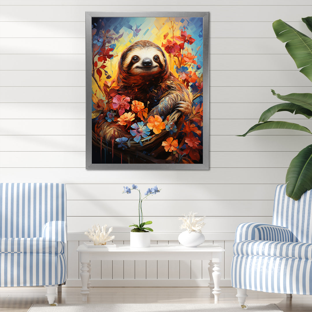 Mellow Flower Sloth - Sloth Home Decor Art