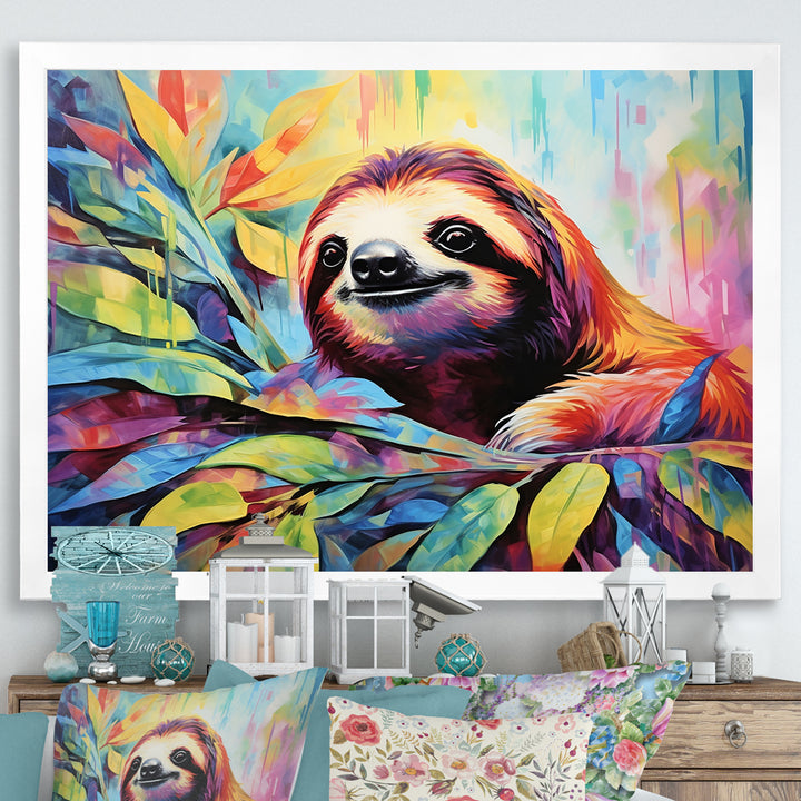 Colorful Pop Art Sloth - Sloth Living Room Wall Art