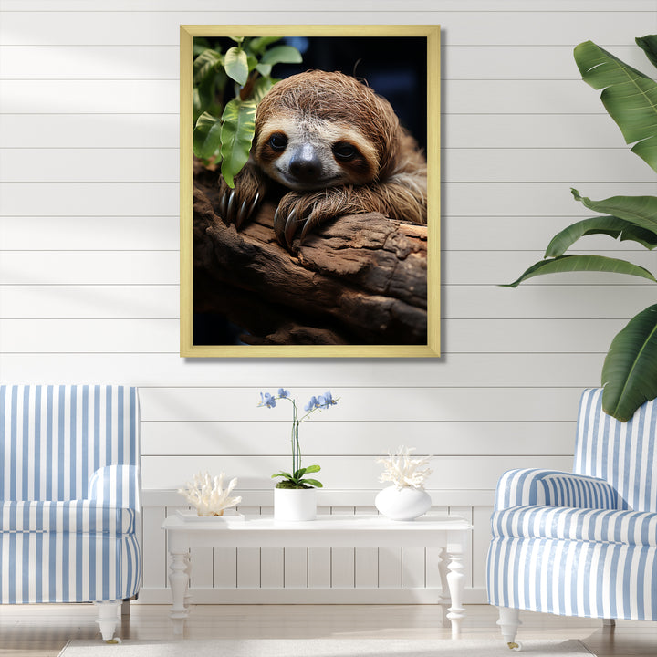 Rustic Repose Sloth - Sloth Canvas Wall Art